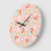 Pastel Kersen en Hart Geruit Patroon Grote Klok (Hoek)