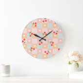 Pastel Kersen en Hart Geruit Patroon Grote Klok (Huis)