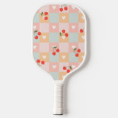 Pastel Kersen en Hart Geruit Patroon Pickleball Paddle (Achterkant)