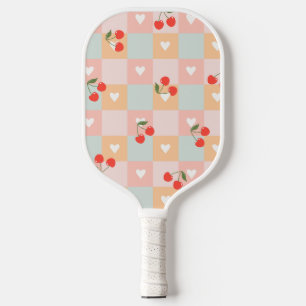 Pastel Kersen en Hart Geruit Patroon Pickleball Paddle