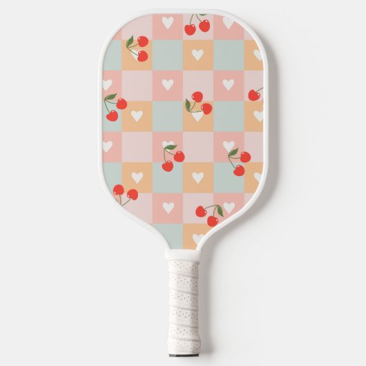 Pastel Kersen en Hart Geruit Patroon Pickleball Paddle (Voorkant)