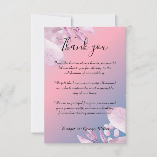 Pastel kersenbloesem bruiloft Flat Dank u kaart (Voorkant)