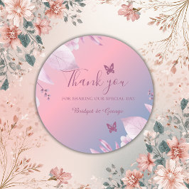 Pastel kersenbloesem sakura bruiloft dank u ronde sticker