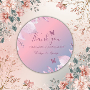 Pastel kersenbloesem sakura bruiloft dank u ronde sticker
