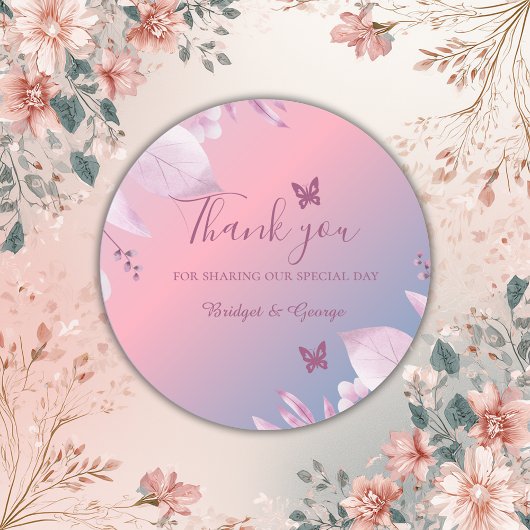 Pastel kersenbloesem sakura bruiloft dank u ronde sticker
