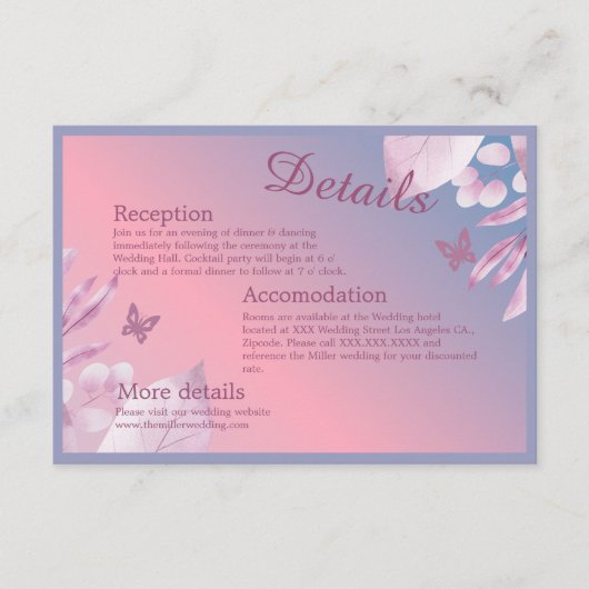 pastel kersenbloesem sakura bruiloft informatiekaartje (Voorkant)