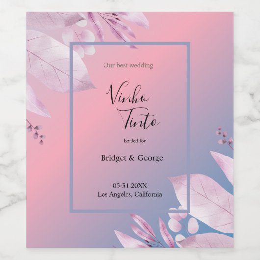 pastel kersenbloesem sakura bruiloft wijn etiket (Enkel label)