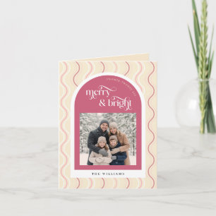 Pastel Kersenrood Golvende Strepen Foto Kerstmis Feestdagen Kaart