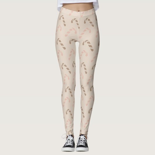 Pastel Kerst Candy Canes Patroon Leggings (Voorkant)