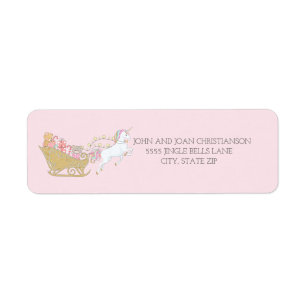 Pastel Kerst Eenhoorn Sinterklaas slee  Etiket