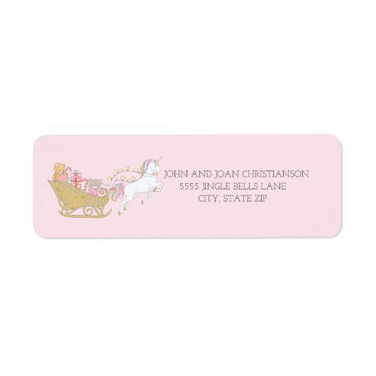 Pastel Kerst Eenhoorn Sinterklaas slee  Etiket (Voorkant)