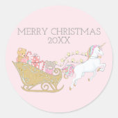 Pastel Kerst Eenhoorn Sinterklaas slee Ronde Sticker (Voorkant)