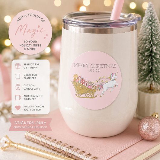 Pastel Kerst Eenhoorn Sinterklaas slee Ronde Sticker