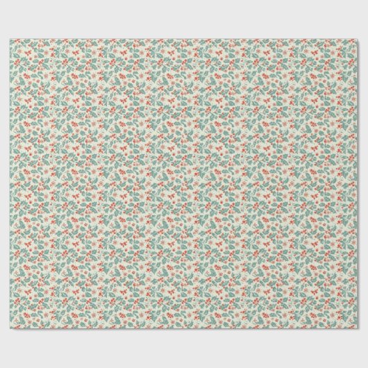 Pastel Kerst Holly & Winter Loofpatroon Cadeaupapier (Vlak)