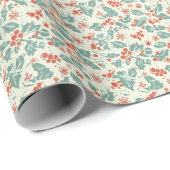 Pastel Kerst Holly & Winter Loofpatroon Cadeaupapier (Rol Hoek)