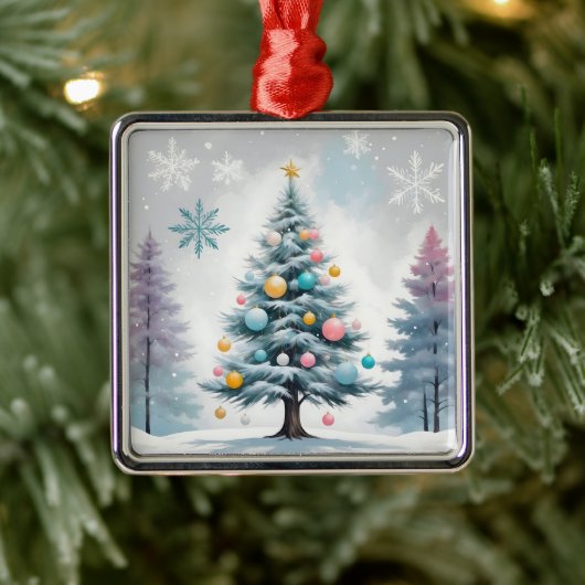 Pastel Kerst met Blauwe Lila Bomen - Ornamenten (Boom)