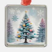Pastel Kerst met Blauwe Lila Bomen - Ornamenten (Voorkant)