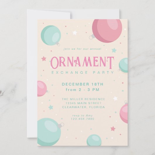 Pastel Kerst Ornament Exchange Vakantie Party Kaart (Voorkant)