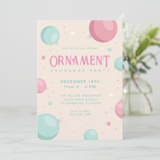 Pastel Kerst Ornament Exchange Vakantie Party Kaart (Staand voorkant)
