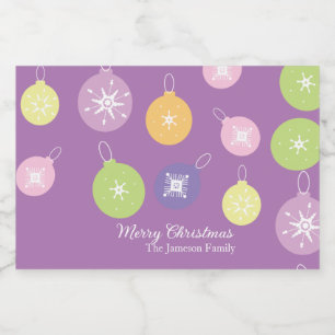 Pastel Kerst Ornamenten Sneeuwvlokken Paars Voedselcontainer Etiket