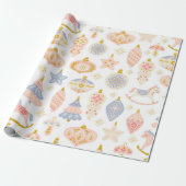  Pastel Kerst Ornamenten Wrapping Paper Cadeaupapier (Uitgerold)