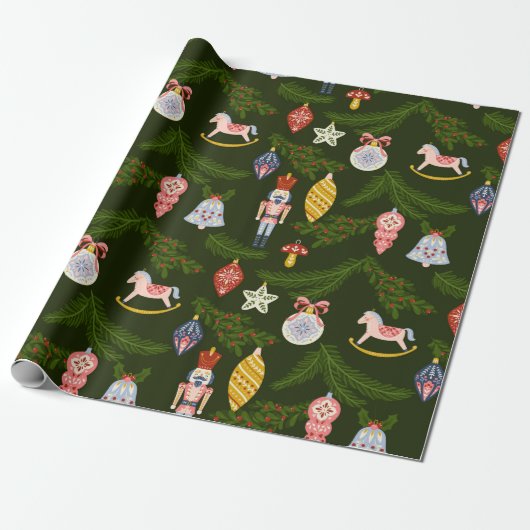 Pastel Kerst Ornamenten Wrapping Paper Cadeaupapier (Uitgerold)