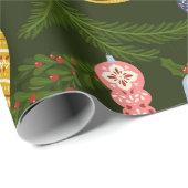 Pastel Kerst Ornamenten Wrapping Paper Cadeaupapier (Rol Hoek)