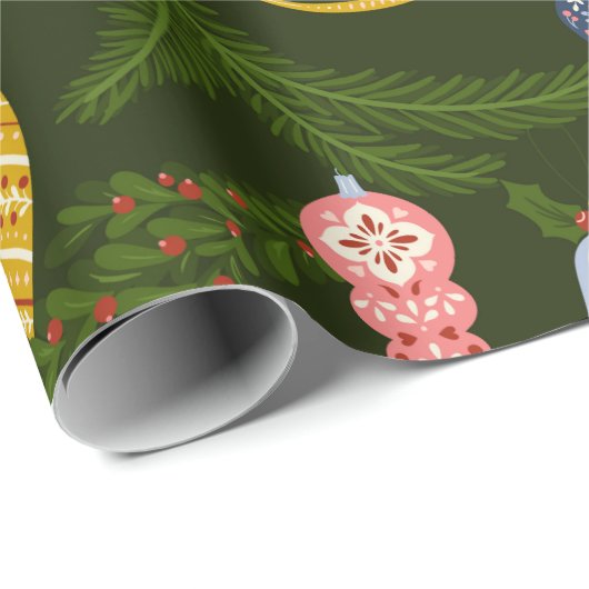  Pastel Kerst Ornamenten Wrapping Paper Cadeaupapier (Rol Hoek)