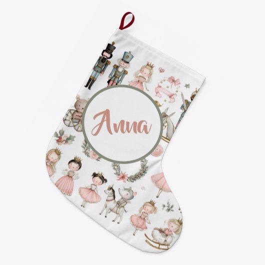 Pastel Kerst Patroon Naam Kous Grote Kerstsok (Voorkant (Hangend))