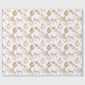 Pastel Kerst Roze Ornamenten Cadeaupapier (Vlak)