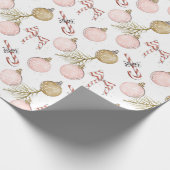 Pastel Kerst Roze Ornamenten Cadeaupapier (Hoek)