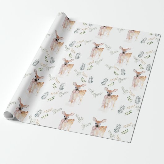 Pastel Kerst Schattige Herten Fawn inpakpapier (Uitgerold)