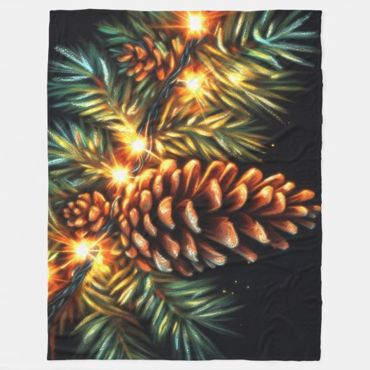 Pastel Kerst Vakantie String Licht Pinecone Fleece Deken (Voorkant)