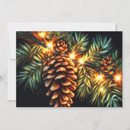 Pastel Kerst Vakantie String Licht Pinecone Kaart (Voorkant)