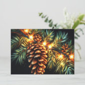 Pastel Kerst Vakantie String Licht Pinecone Kaart (Staand voorkant)