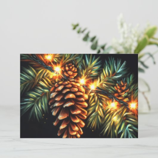 Pastel Kerst Vakantie String Licht Pinecone Kaart (Staand voorkant)