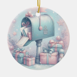 Pastel Kerstbal Brievenbus en Cadeaus 3 Keramisch Ornament