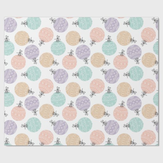 Pastel Kerstballen Cadeaupapier (Vlak)