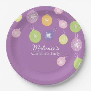 Pastel Kerstballen Sneeuwvlokken Paars Papieren Bordje