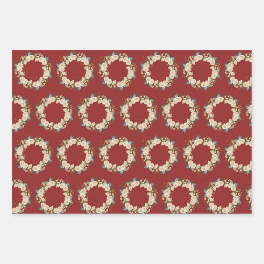 Pastel Kerstbloemen Inpakpapier Vel (Voorkant)