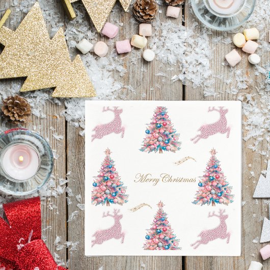 Pastel Kerstbomen en Rendieren Kerstmis Servet