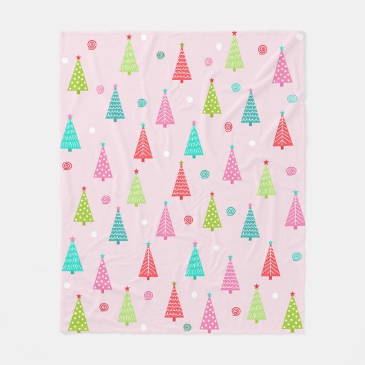 Pastel Kerstbomen Fleece Deken (Voorkant)