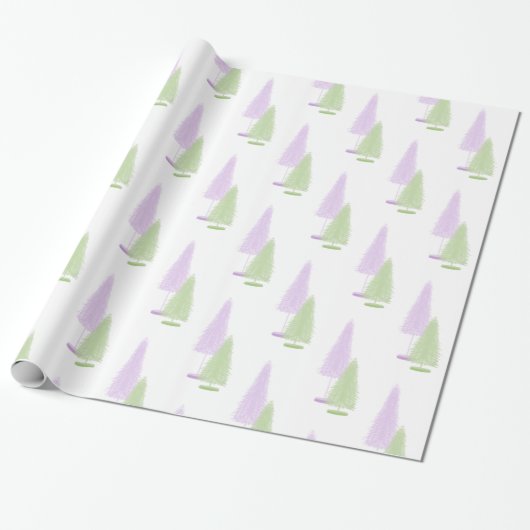 Pastel kerstbomen inpakpapier (Uitgerold)