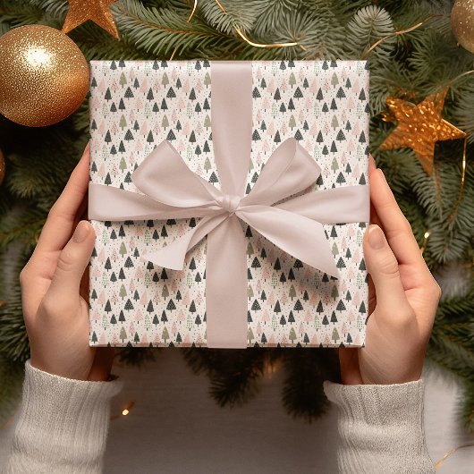 Pastel Kerstbomen Inpakpapier