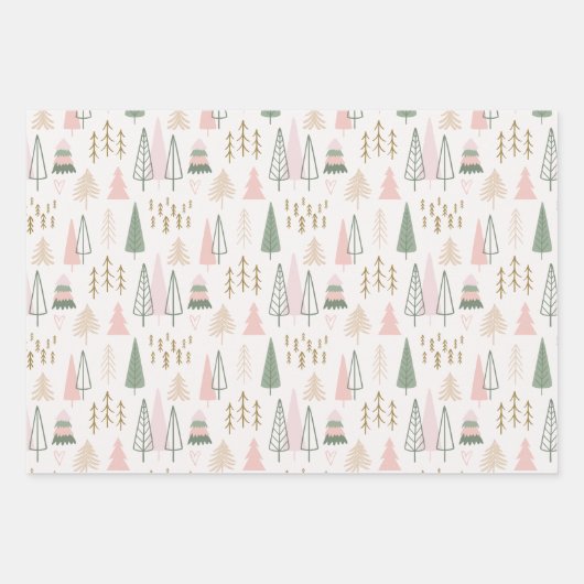 Pastel Kerstbomen Modern Christmas Inpakpapier Vel (Voorkant 3)