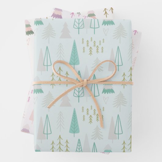  Pastel Kerstbomen Modern Christmas Inpakpapier Vel (In situ)