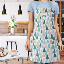 Pastel Kerstbomen Patroon Monogram Keuken