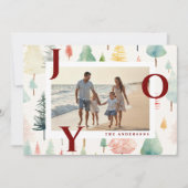 Pastel Kerstbomen Rood Kerstkaart met Foto (Voorkant)