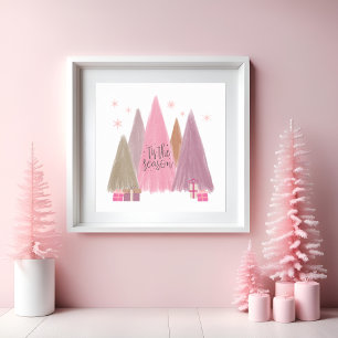 Pastel Kerstbomen 'Tis het Seizoen unframed Poster