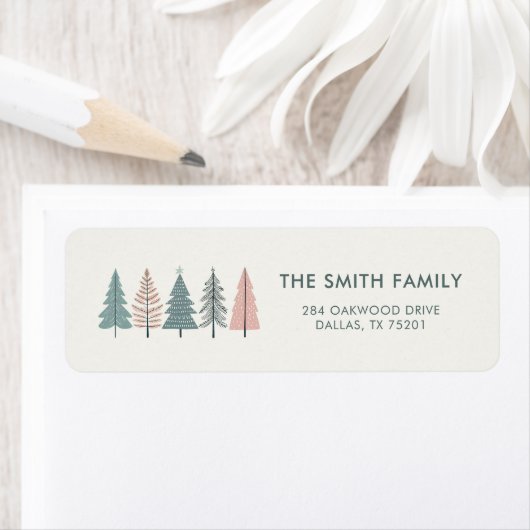 Pastel kerstbomen vakantie etiket (Insitu)